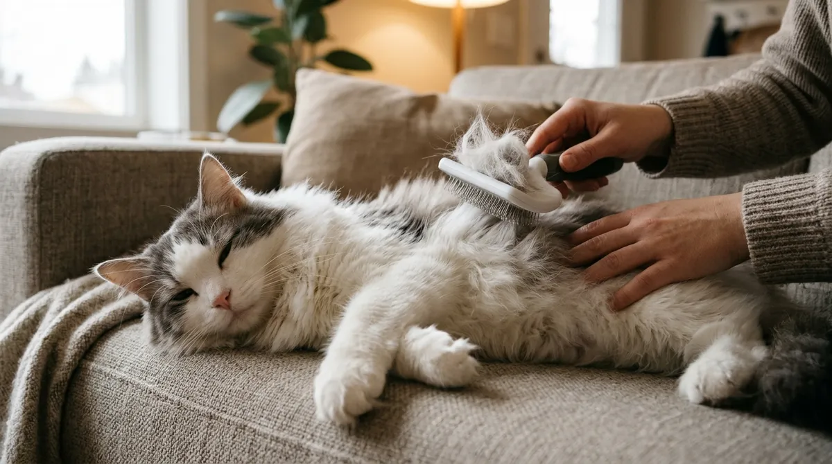 Brushing often reduces the fur a cat swallows, especially in long-haired cats