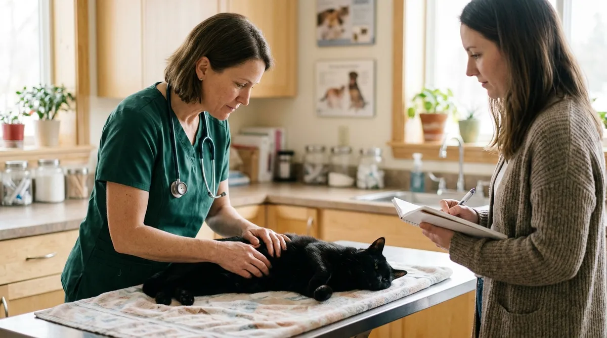 Vomiting that slowly gets worse over the months deserves an exam even when the cat is eating well