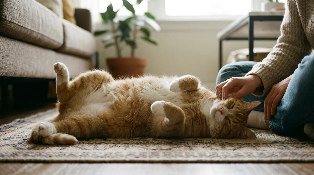 Belly up means trust, not an invitation: petting stays on the head