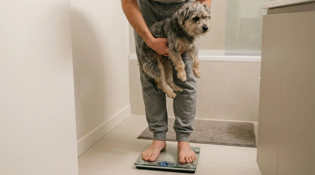 Unsure of your dog's exact weight? Step on a home scale while holding them, then subtract your weight.