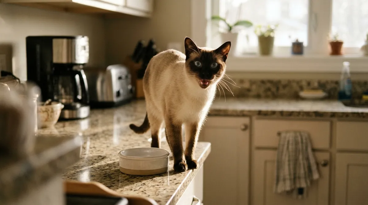The breakfast screaming: serving food in the middle of the meowing teaches the cat to meow earlier tomorrow