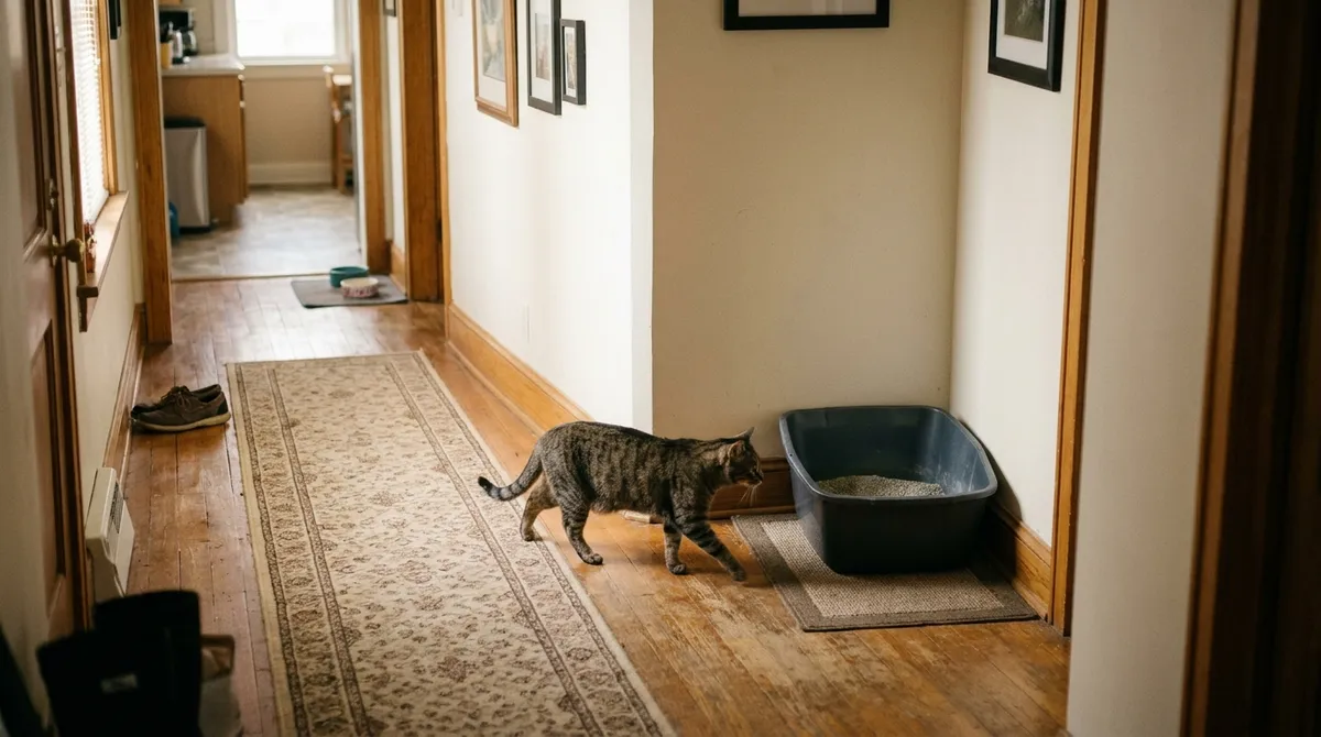 A quiet spot, with a view of who's coming and more than one exit: that's how the cat relaxes in the box