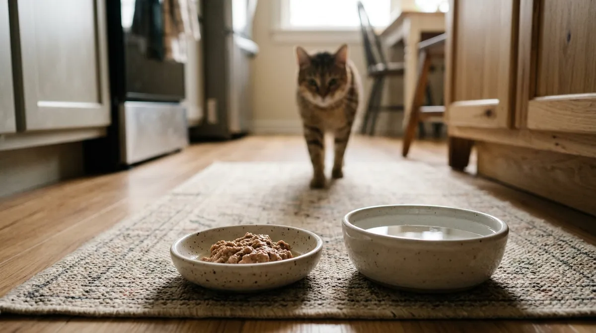 Water always available; for fasting and returning to food, the vet gives the guidance